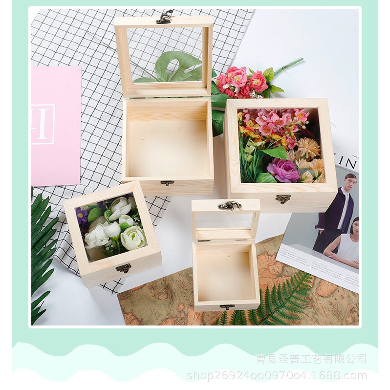 Hộp gỗ vuông nắp kính nhiều size 8.5cm,12cm,15cm,18cm,20cm, Hộp đựng quà, hộp đựng hoa khô,hộp đựng trang sức | BigBuy360 - bigbuy360.vn