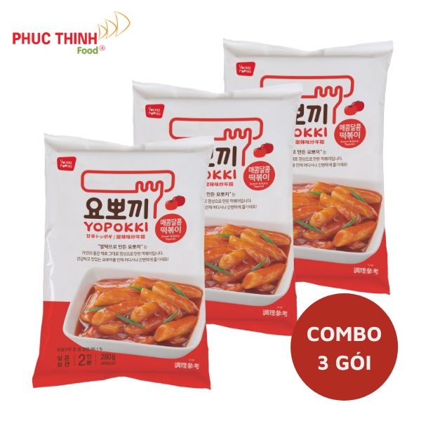 Combo 3 gói lớn Bánh Gạo Vị Cay Ngọt 280g/ gói - Bánh gạo Hàn Quốc Yopokki