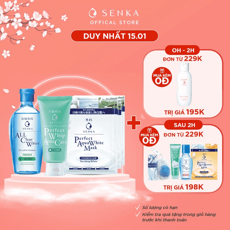 Bộ sản phẩm dành cho da mụn Senka (A.L.L Clear Water Fresh 230ml+SRM Acne Care 100g+Mặt nạ 23gx3)-95354