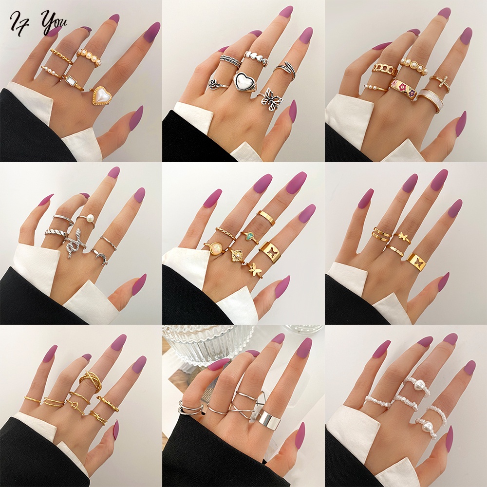 Set nhẫn đeo tay AY tùy chọn kiểu dáng phong cách Hàn Quốc thời trang cho nữ