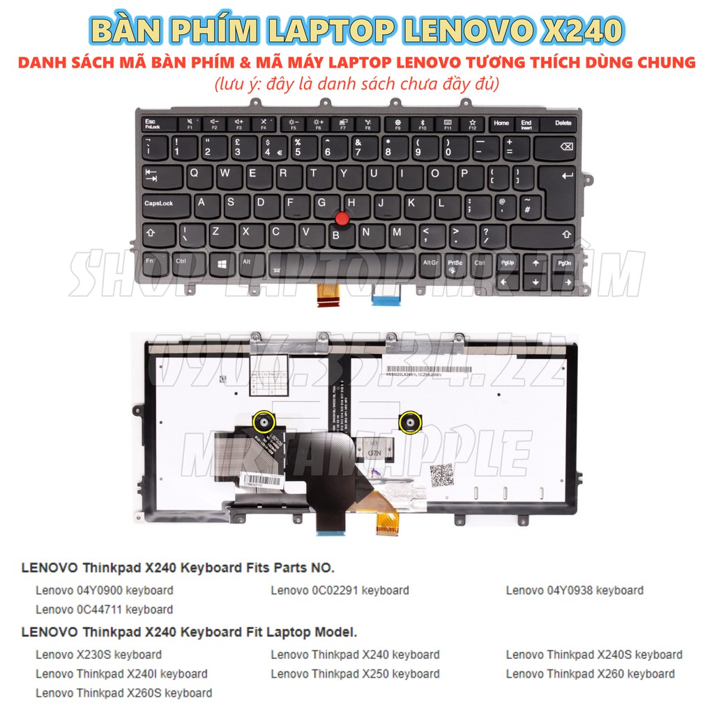 (KEYBOARD) BÀN PHÍM LAPTOP LENOVO X240 dùng cho Thinkpad X240 X240s X250 X260 X270, 04Y0910