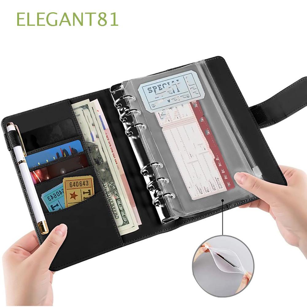 Sổ tay đóng gáy khổ A6 với 12 tờ đựng tiền với 8 túi trong suốt đục 6 lỗ &amp; 2 nhãn dán xinh xắn tiện dụng