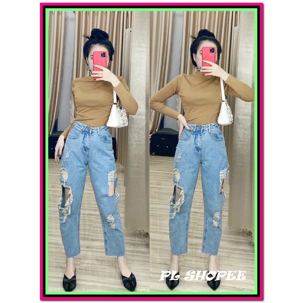 Quần jean nữ BAGGY RÁCH HỞ HAI ĐÙI siêu bụi siêu đẹp xanh nhạt br-61