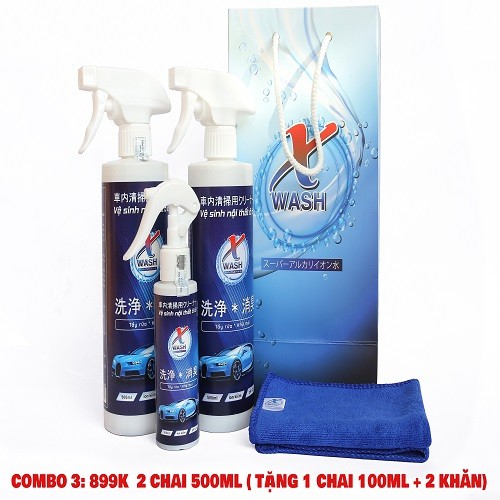 [CHÍNH HÃNG] COMBO 2 ︳XWash - Nước tẩy rửa siêu sạch, khử mùi nội thất ô tô KHÔNG HÓA CHẤT tặng 2 khăn lông cừu cao cấp