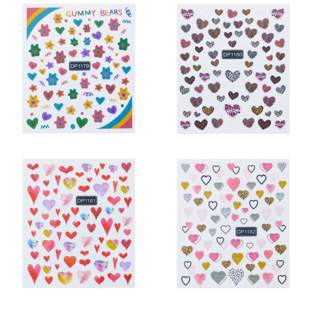 [Hàng mới về] Sticker dán móng tay tự dính DIY họa tiết trái tim 3D nhiều kiểu tùy chọn dễ thương dành cho bạn nữ
