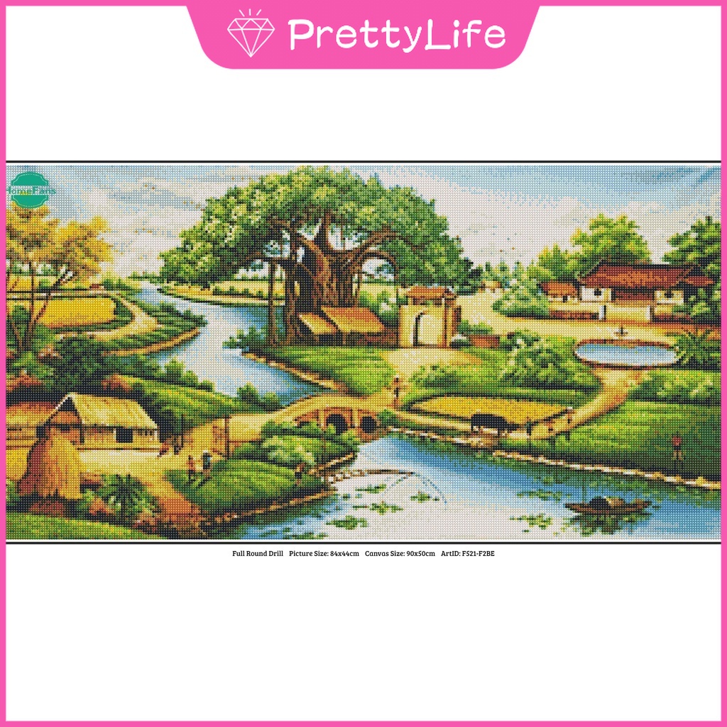 Bộ Tranh Đính Đá 5D Tự Làm Hình Phong Cảnh Làng Quê Kích Thước 90x50cm