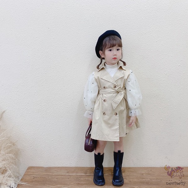 Đầm Dài Tay Họa Tiết Chấm Bi Cho Bé