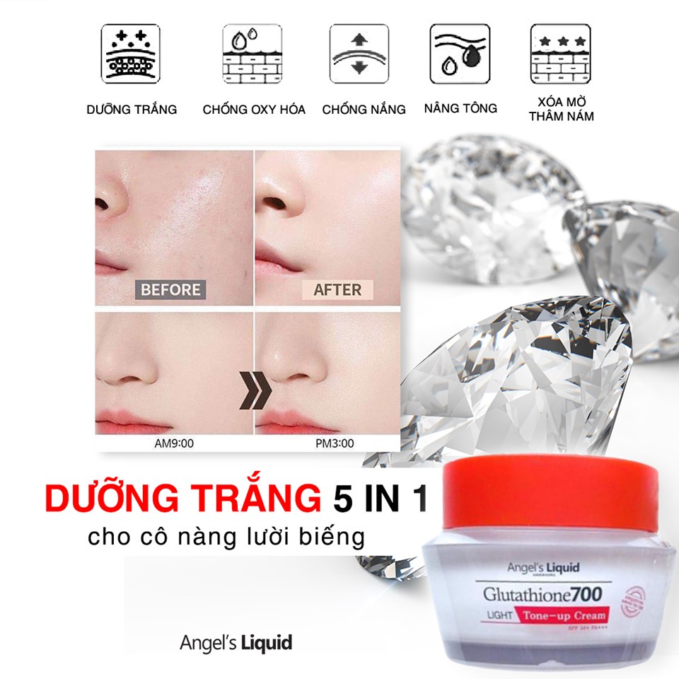 Kem Dưỡng Ban Ngày Chống Nắng Angel Liquid Glutathione 700 Light Tone-Up Cream SPF50 50g