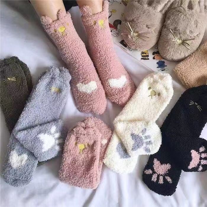 Vớ Lông Cừu San Hô Dày Dặn Giữ Ấm Mùa Thu Đông Phong Cách Nhật Bản Dễ Thương Cho Nữ