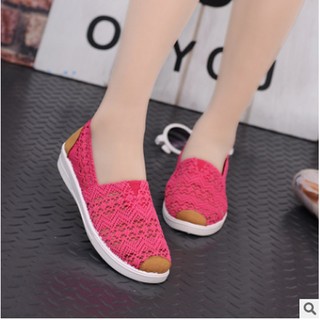 Giày Slip On Ren Lưới Nữ Đế Trắng