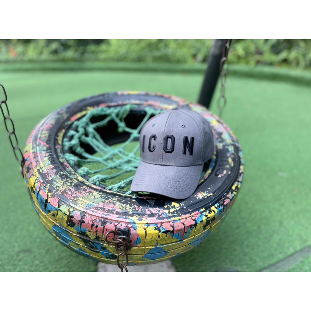 Nón kết Mũ lưỡi trai ICON xám logo thêu đen tinh tế dành cho mọi lứa tuổi Free size