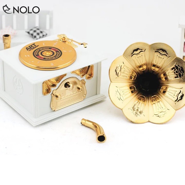 Hộp Nhạc Music Trinket Box Gramophone Phong Cách Máy Chạy Đĩa Cổ Điển Chất Liệu Nhựa ABS