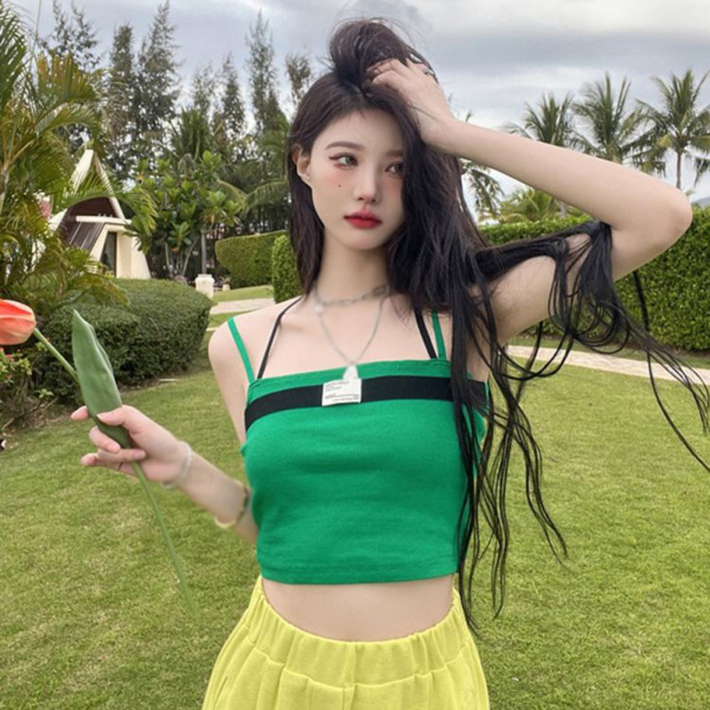 Áo Dệt Kim Hai Dây Màu Sắc Tương Phản Thời Trang Mùa Hè Dành Cho Nữ