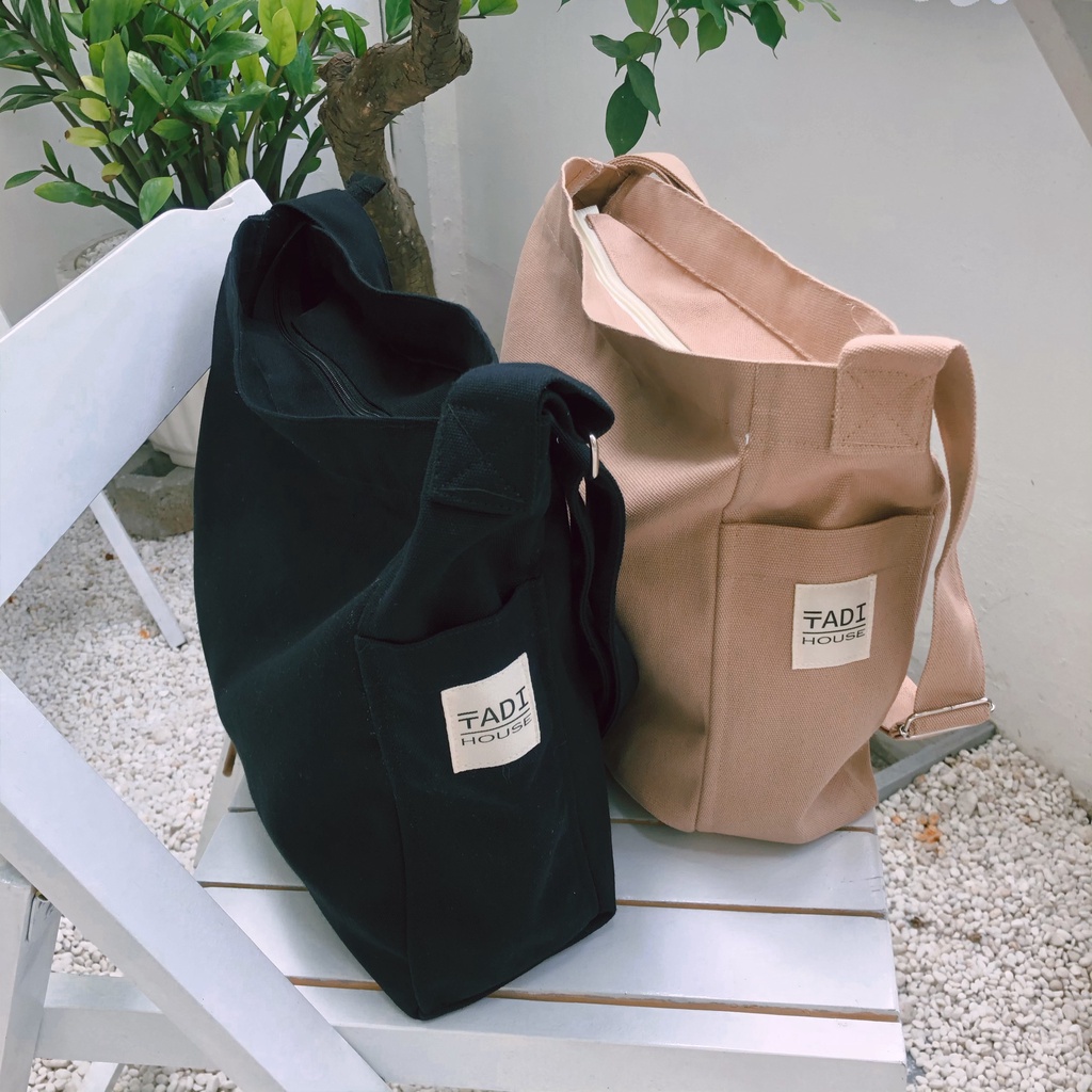 Túi vải đeo chéo unisex vải canvas mộc Tadi House