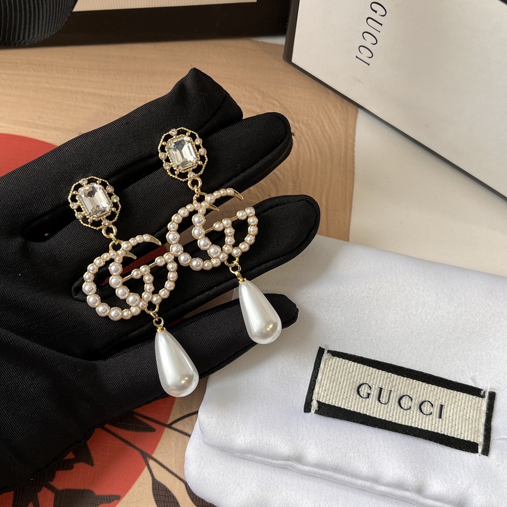 GUCCI Đôi Khuyên Tai Tròn Bằng Thép Titan In Chữ GG Tinh Tế