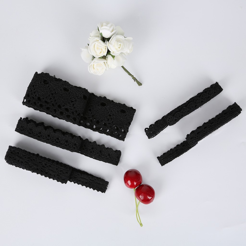 Cuộn Dây Ruy Băng Ren Cotton 5Yards Màu Đen Dùng May Rèm Cửa DIY