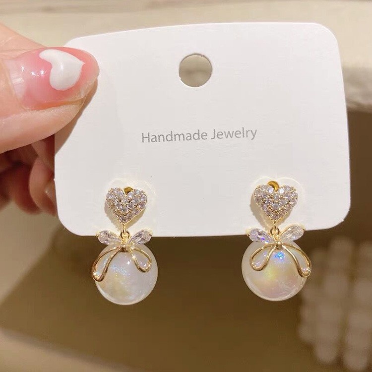 Bông Tai Hình Nơ / Trái Tim Đính Đá / Ngọc Trai Giả Thời Trang Hàn Quốc Cho Nữ