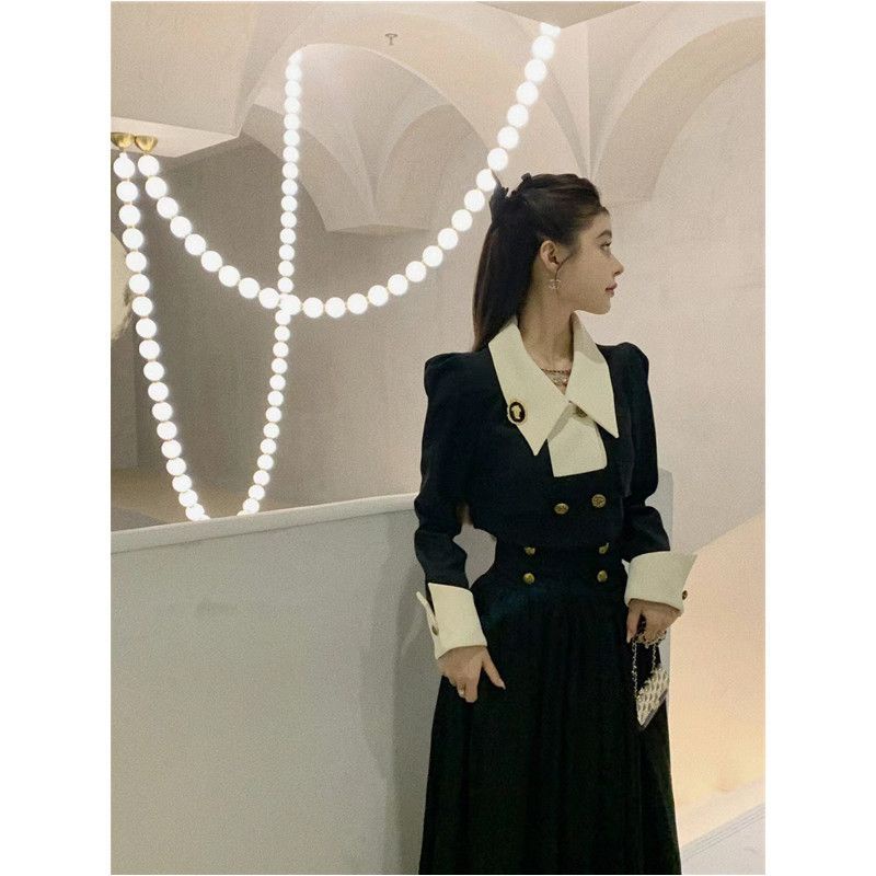 Phong Cách Thu Đông Mới!Bộ Áo Khoác Blazer + Chân Váy Lưng Cao Thời Trang Pháp Cổ Điển