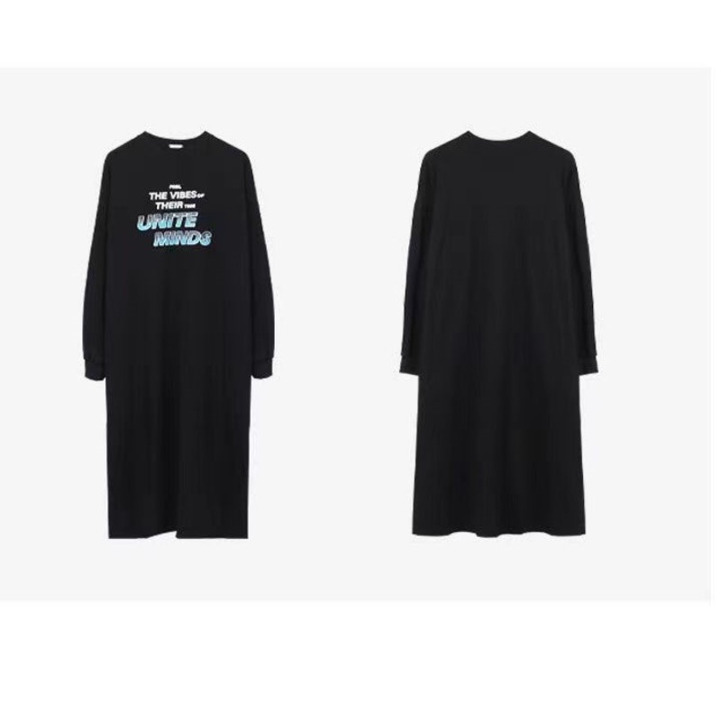 Đầm Nỉ Nữ Dài Tay Cổ Tròn Form Dài Rộng Thời Trang Hàn