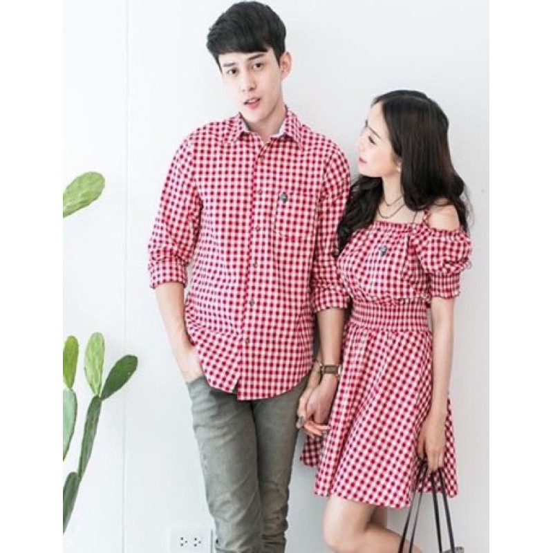 Áo váy đôi caro đỏ đi tiệc form ngắn xinh Forever Couple