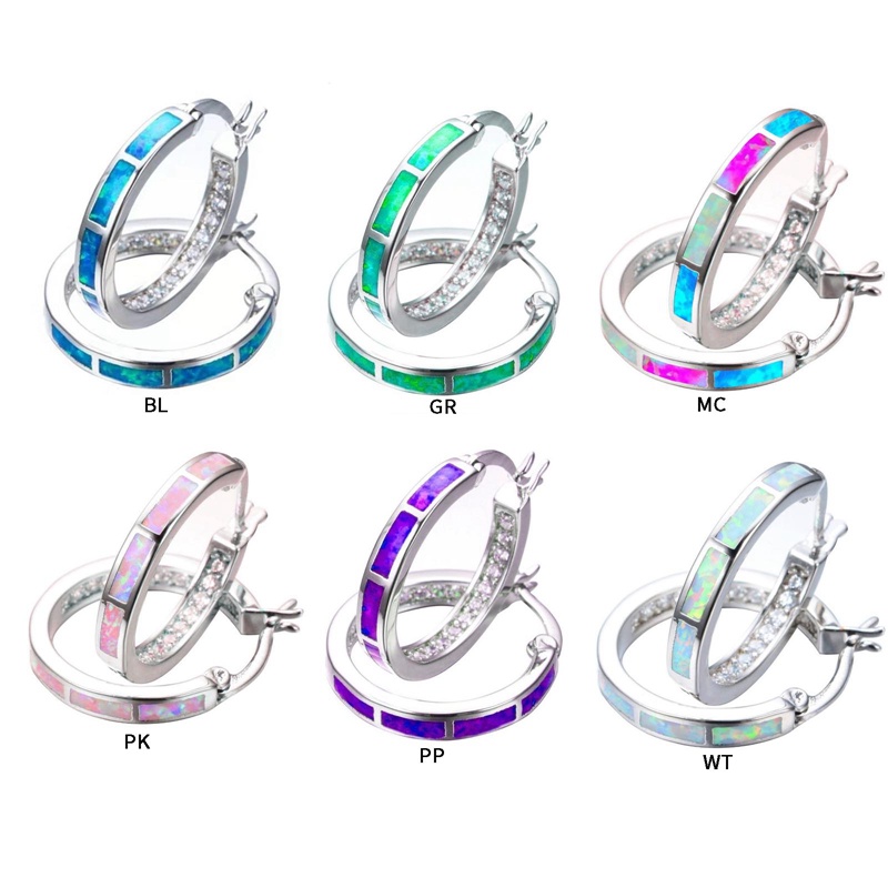 Đôi Khuyên Tai Tròn Đính Đá Opal Nhiều Màu Sắc Thời Trang Cho Nữ