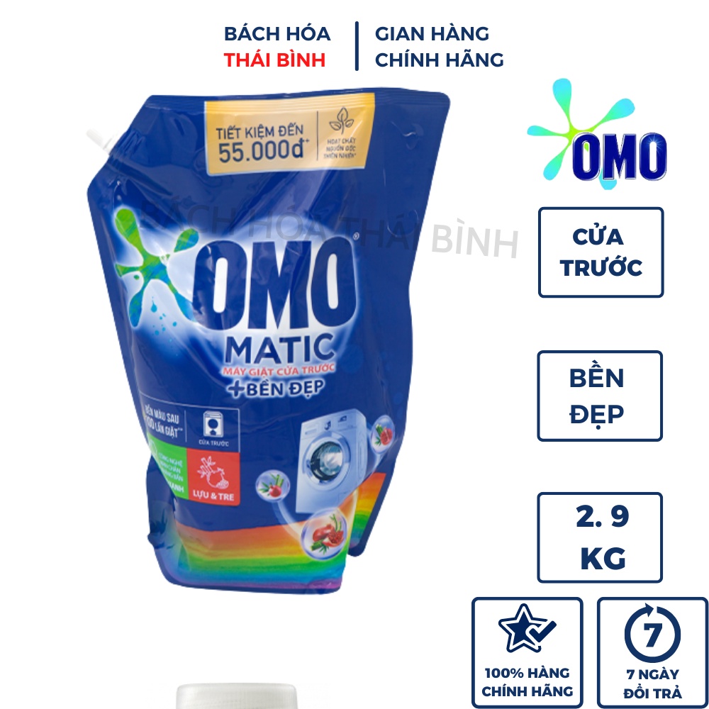Nước giặt máy cửa trước OMO Matic Bền Đẹp bịch lớn gói 2,8kg