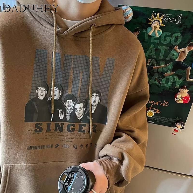 DaDuHey American High Street Retro Sweater Men's Fashion Ins Fashion Brand Autumn Loose Oversize round Neck Top