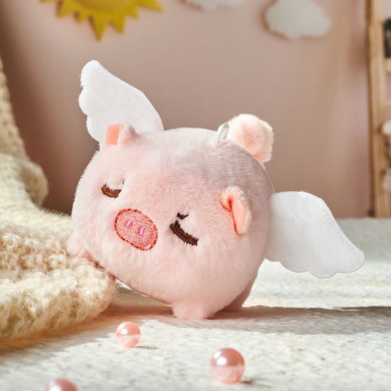 Móc khoá bông Heo Hồng vẫy đuôi có cánh - 10cm