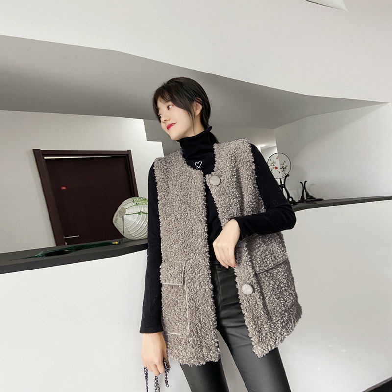 ♛♛Áo Khoác Len Lông Cừu Dày Dặn Dáng Rộng Không Tay Dễ Phối Đồ Thời Trang Thu Đông Hàn Quốc Cho Nữ 2021 | BigBuy360 - bigbuy360.vn