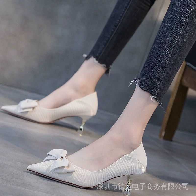 Giày Cao Gót 6cm Đính Nơ Phong Cách Mới 2022 Cho Nữ