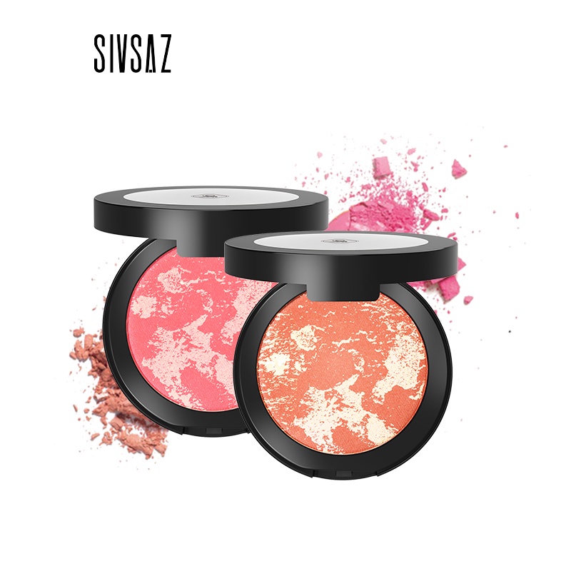 Hộp phấn má hồng thời trang SIVSAZ 3 màu tùy chọn kèm cọ 3.5g