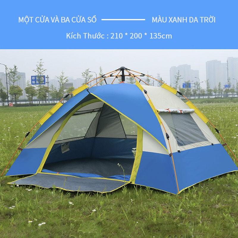 Camping tents can accommodate 3-4 people. One door and three windows, fully automatic tent, anti-UV, rainproof