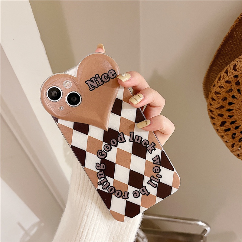 Ốp lưng iphone Ốp Điện Thoại Họa Tiết Trái Tim Phối Sọc Caro Cho Apple 13Promax 12 7/8/XSMAX/11/MINI-DInuo Dinuo case