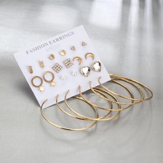 Set 12 cặp bông tai khuyên tròn sao