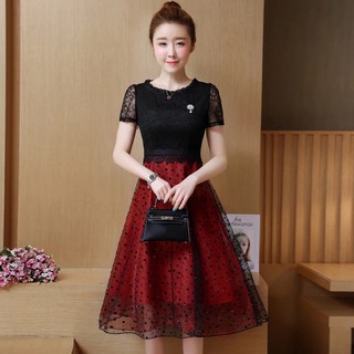 ĐẦM XÒE NỮ TÍNH PHỐI REN ĐỎ ĐEN