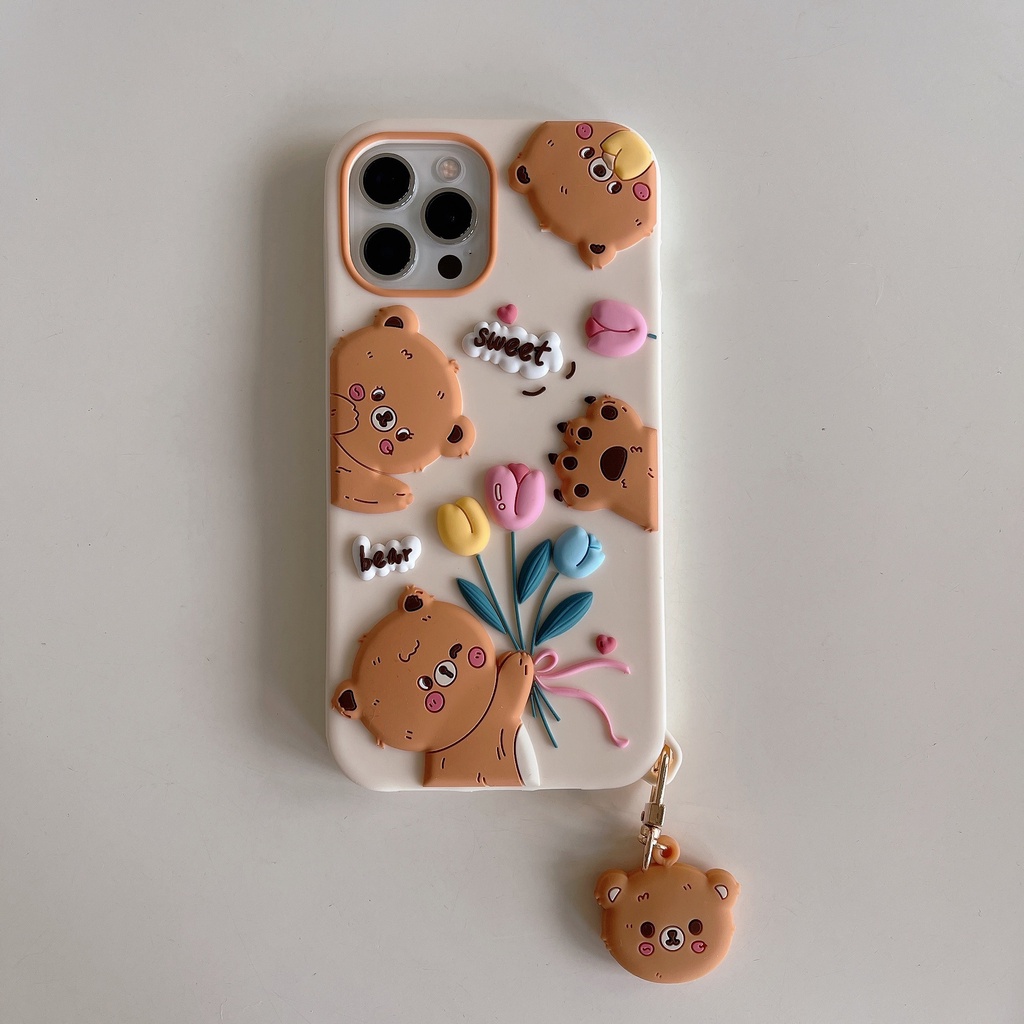 Ốp Điện Thoại Dẻo Họa Tiết Hoạt Hình Chú Gấu &amp; Hoa tulip Dễ Thương Chống Rơi Cho iPhone 13 / 12PRO MAX / 11 / 13PRO MAX