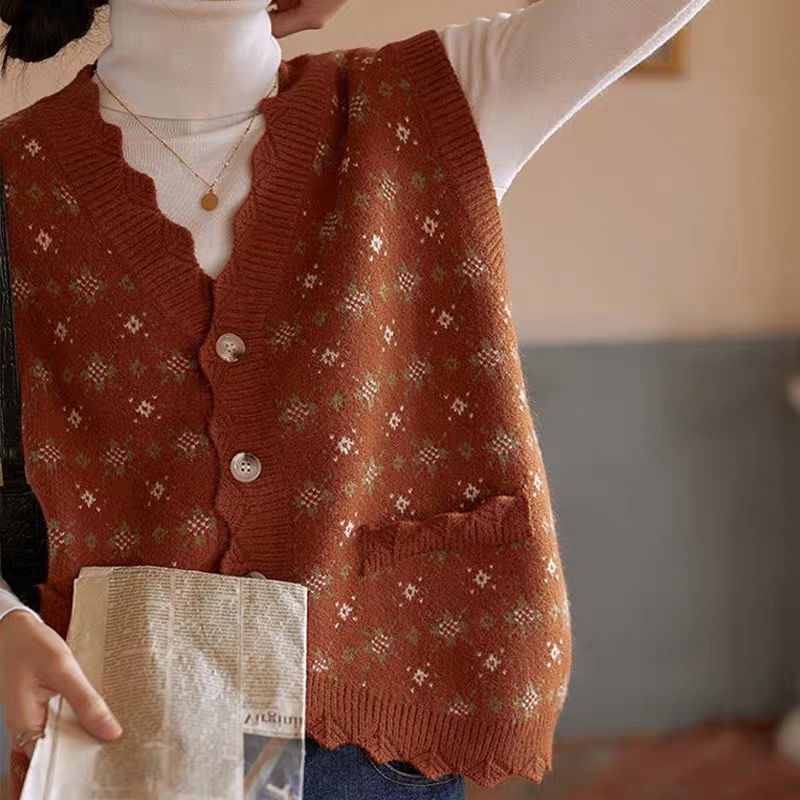 Áo khoác cardigan dệt kim không tay cổ v cổ điển cho nữ