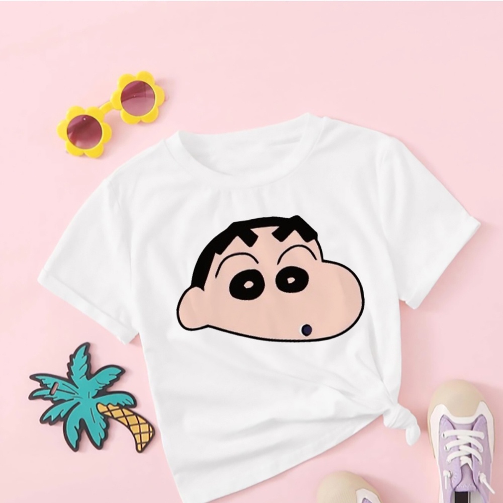 Áo Thun Dáng Rộng Cổ Tròn In Hình shin chan Dễ Thương Thời Trang Cho Bé Trai