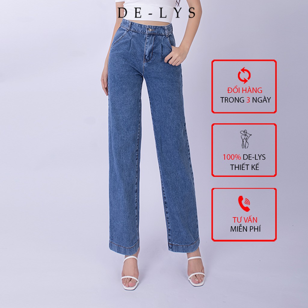 Quần jean ống rộng nữ lưng cao Delys quần bò ống rộng nữ cạp cao