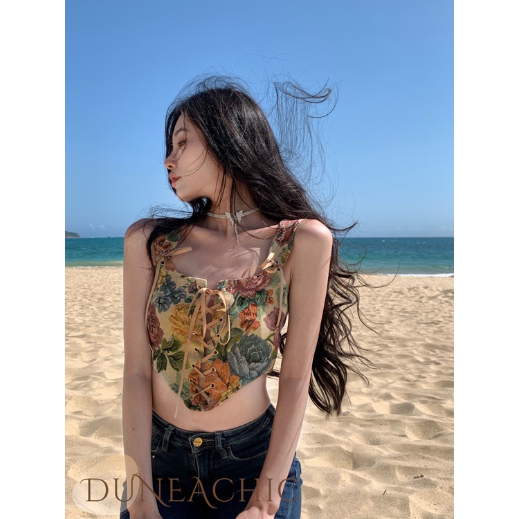 DUNEA Áo hai dây hở lưng phong cách cổ điển gợi cảm thời trang dành cho nữ