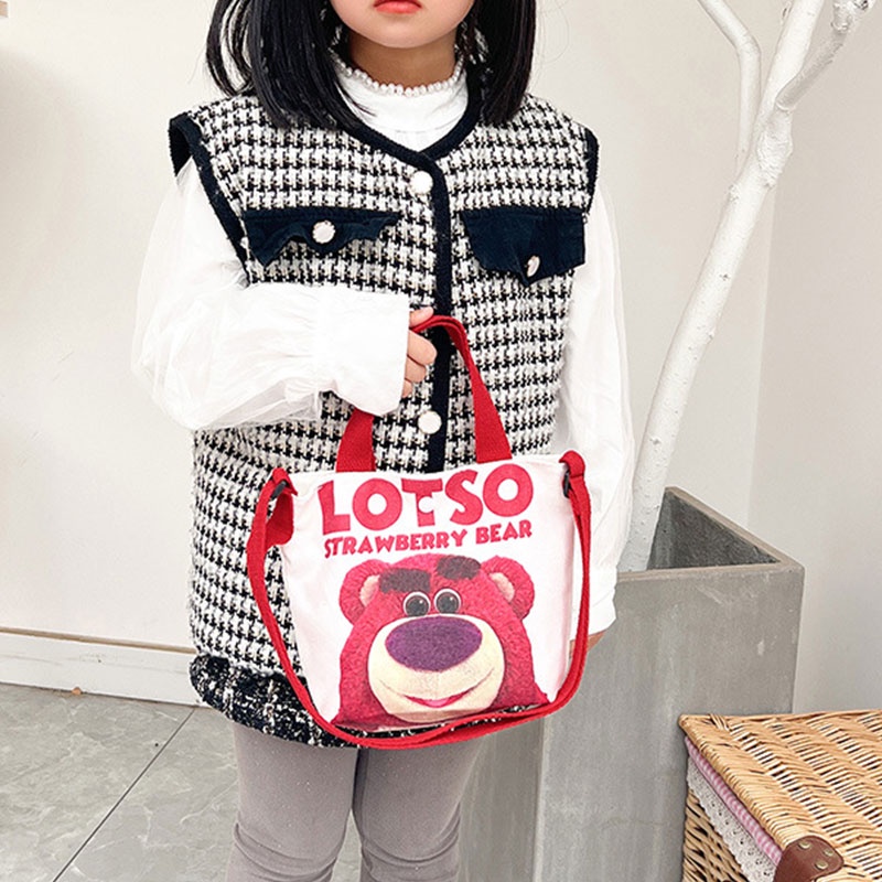 Túi đeo vai YADOU vải canvas in hình gấu/ dâu tây thời trang dễ thương cho bé trai/ bé gái