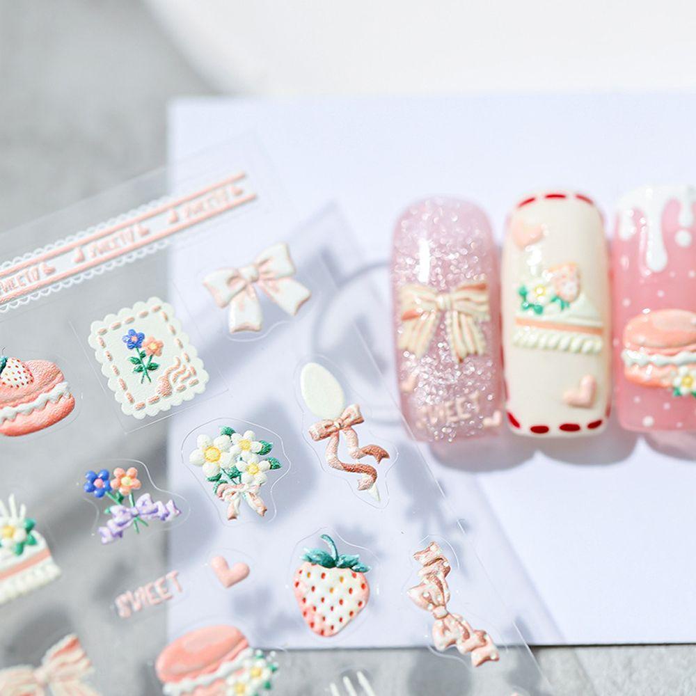 LILYES Miếng Dán Trang Trí Móng Tay 3D Tự Dính Họa Tiết Hoạt Hình Gấu Và Bánh Kem Dâu Tây Dễ Thương
