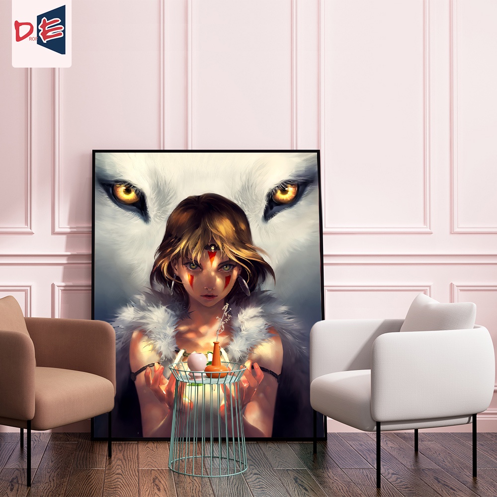 Tranh vẽ DROFE hình cô gái và chó sói trang trí nhà cửa 40x50cm/20x30cm DIY