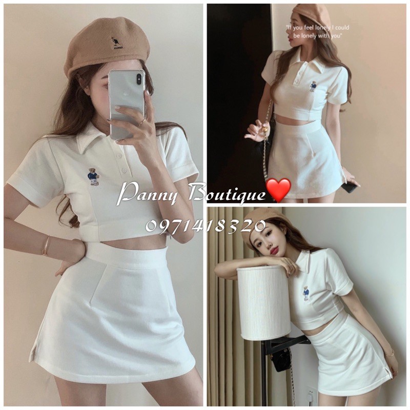 Bộ nỉ thể thao polo áo croptop+chân váy, style ulzzang Hàn Quốc 🌻 Panny Boutique 🌻