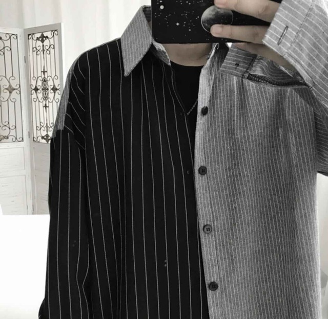 Được Kiểm Hàng TrướcÁo somi unisex kẻ phối 2 màu Đen x XámHÀNG SIÊU CẤP
