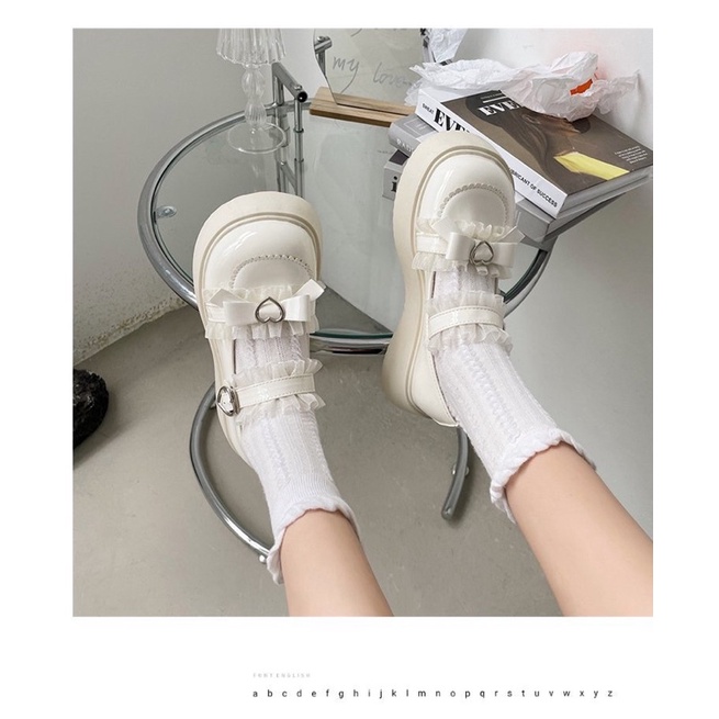 [Sẵn] Giày Búp Bê Lolita Đính Ren Quai Ngang Khoá Gài Hình Tim (Size 35-40) 8301