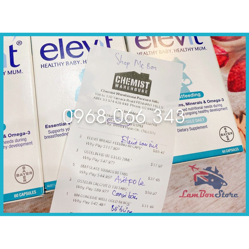 [TEM ĐỎ CHEMIST] Elevit sau sinh cho Mẹ, Elevit Bú, Elevit Breastfeeding 60 viên - HSD 2023