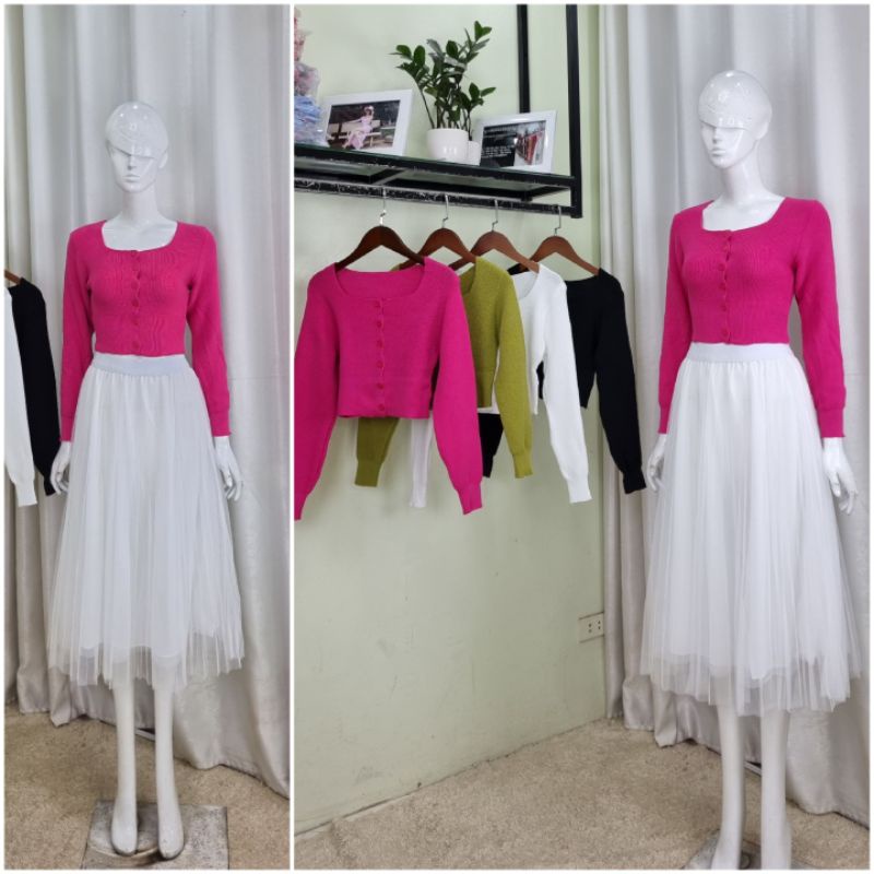 Áo len croptop tay dài cài khuy mix đồ siêu xinh yêu, chấy len dày đẹp. Ảnh thật