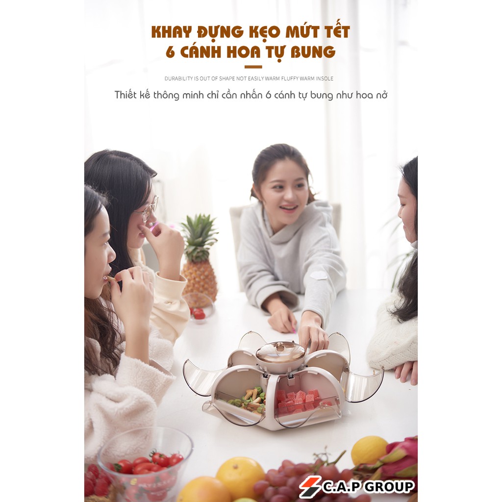 [ MỚI 2021 ] Khay đựng mứt tết bánh kẹo đồ ăn 6 cánh hoa sen tự bung thông minh, sang chảnh - Hộp đựng mứt tết 2021