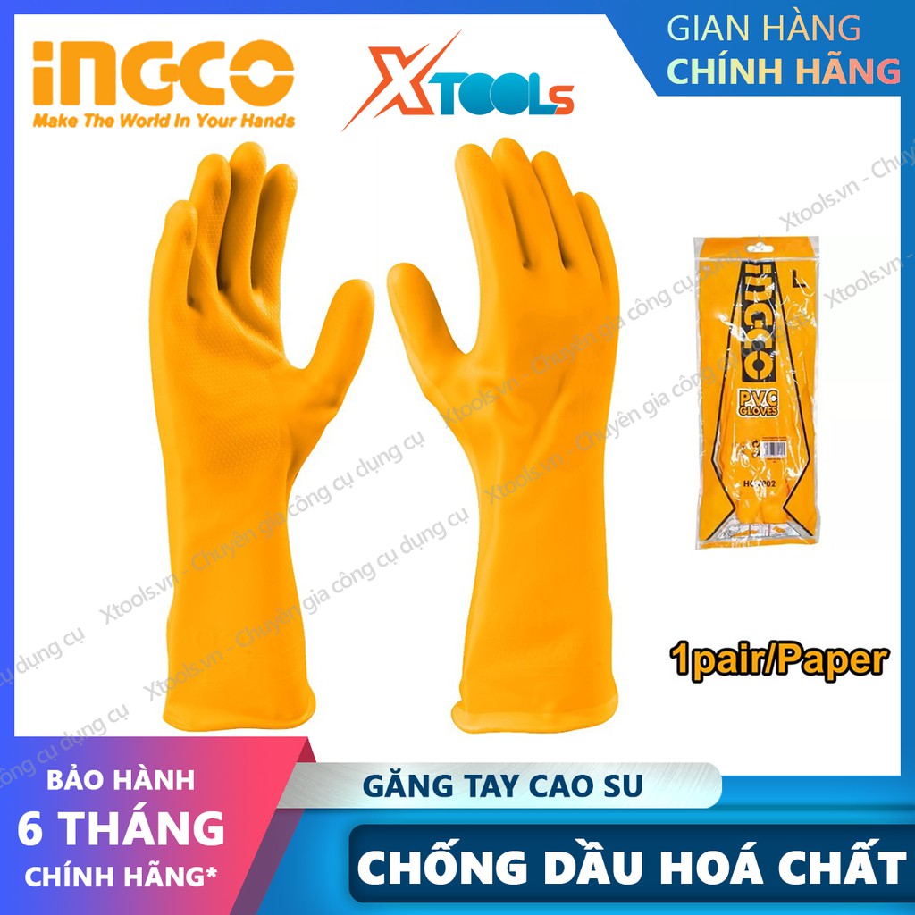 Găng tay cao su INGCO HGVP02 bao tay bảo hộ PVC siêu dài làm vườn dọn vệ sinh nhà cửa rửa chén bát chống hoá chất nước